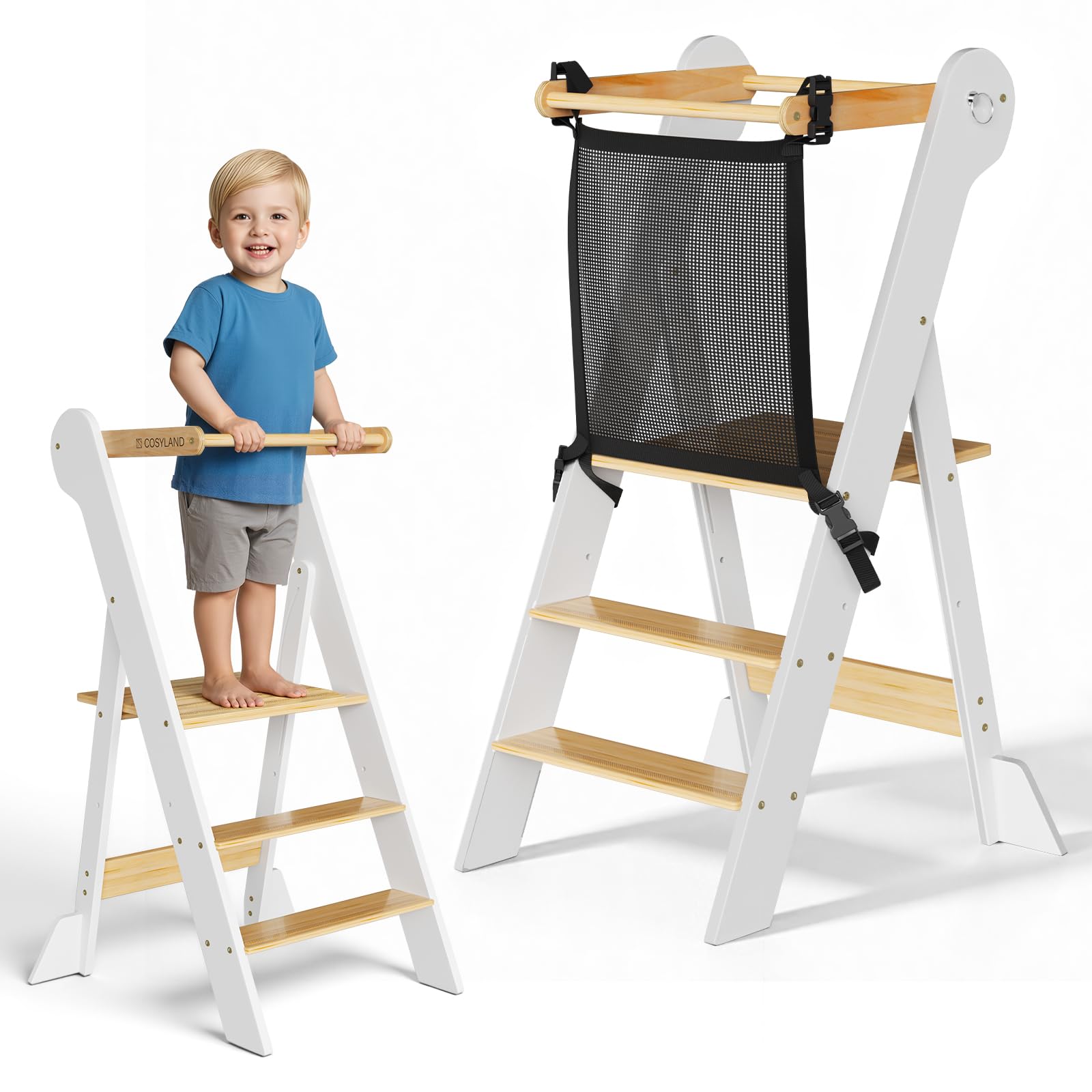 Cosyland pre-assembled foldable toddler kitchen stool helper ready for quick setup.
