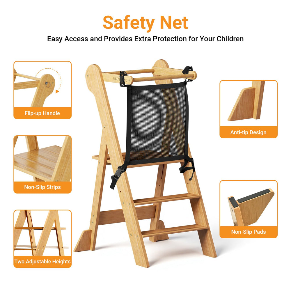 COSYLAND safety-net surrounds the stool to reduce falls during activities.