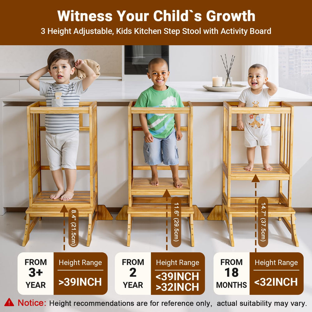 COSYLAND standing tower helps kids reach counters safely in the kitchen.
