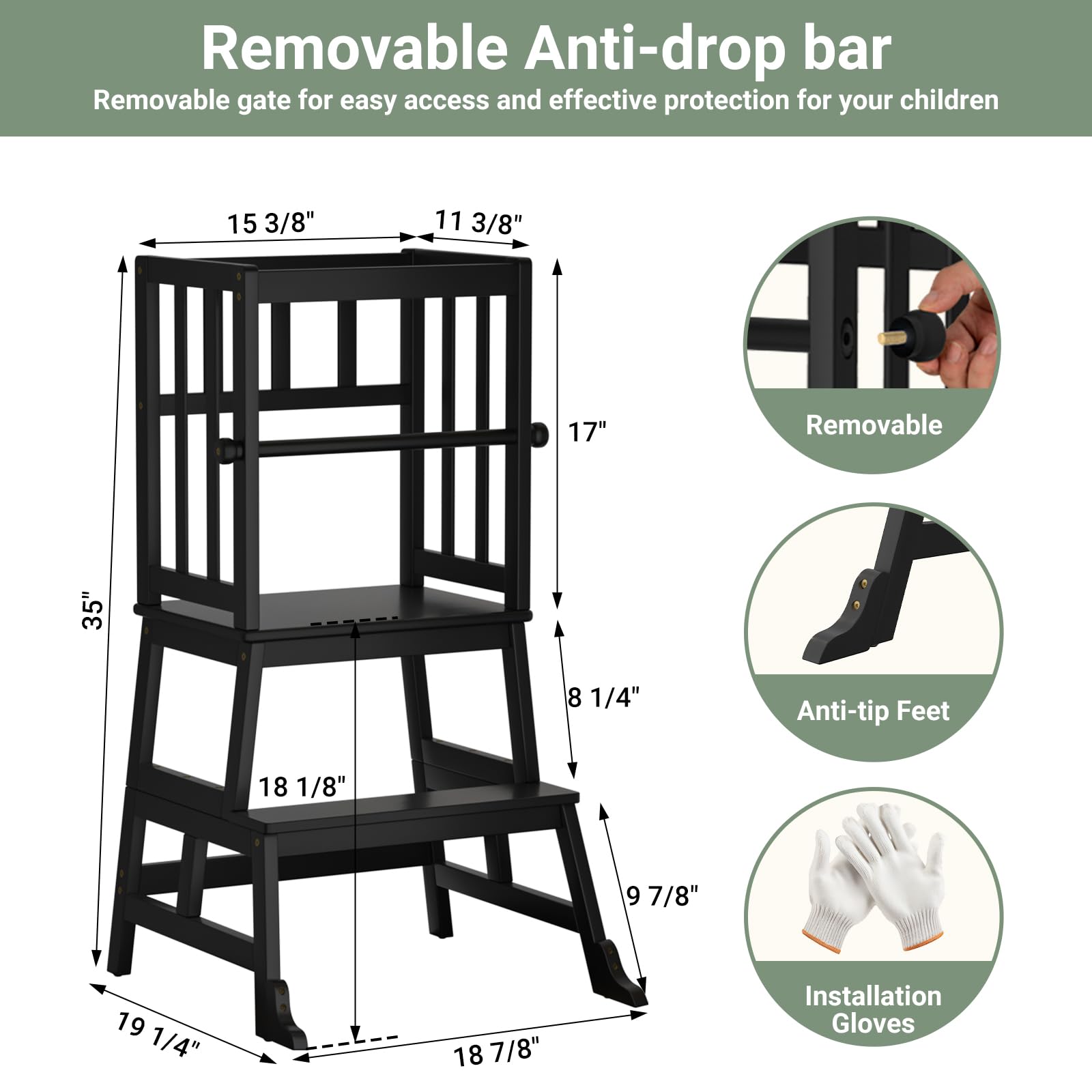 COSYLAND Stool with non-slip feet keeps footing secure on countertops