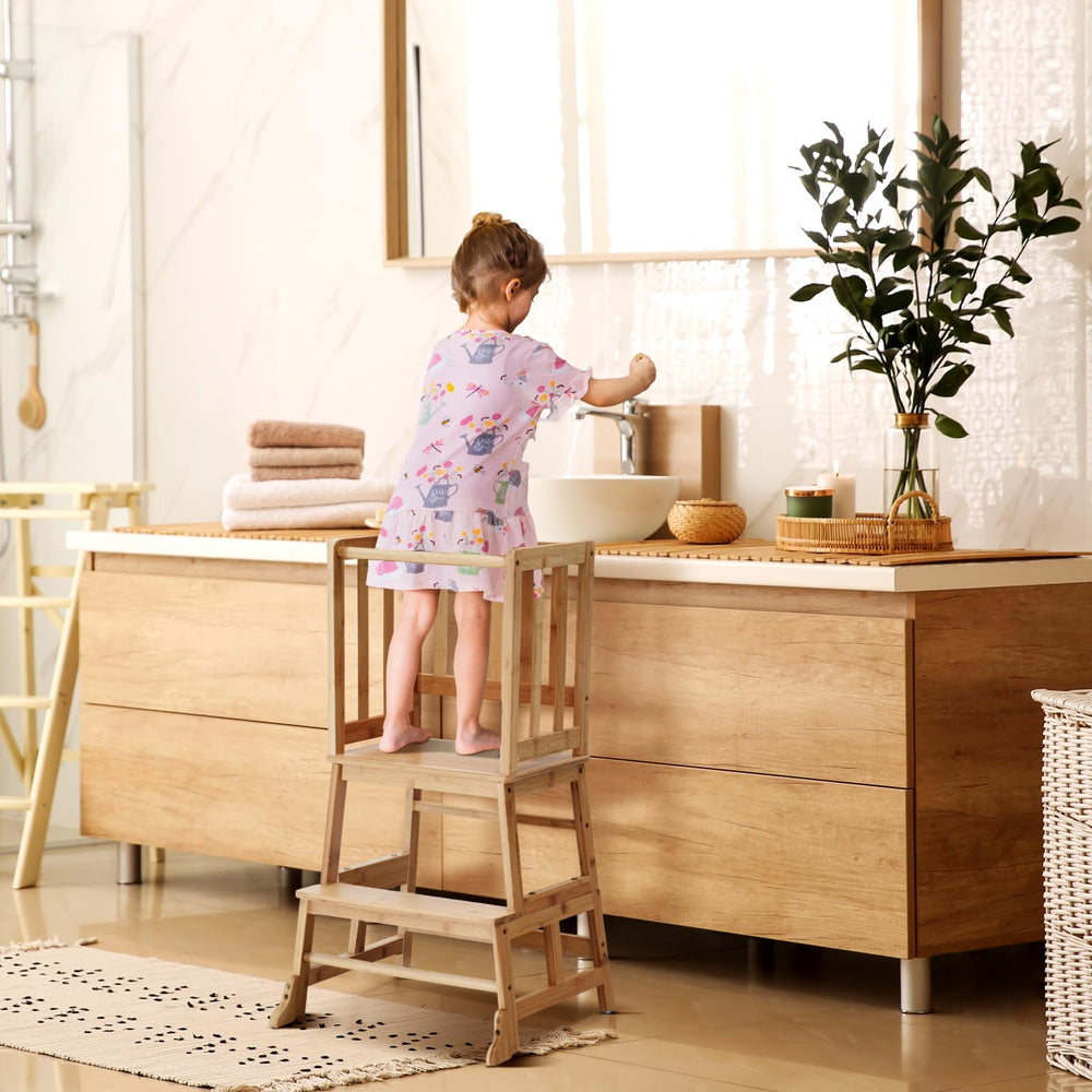 COSYLAND stool at sink height supports independent daily routines.