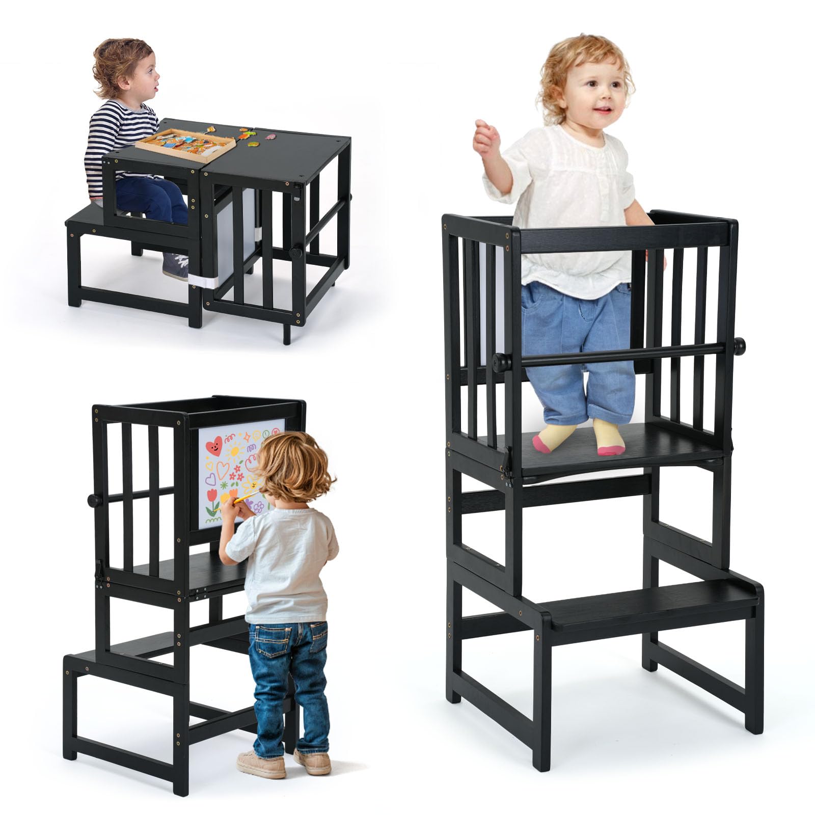 COSYLAND Toddler Kitchen Step Stool easy-clean surface for quick tidy-up after play