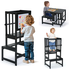 COSYLAND Toddler Kitchen Step Stool front view with whiteboard for creative play and easy reach