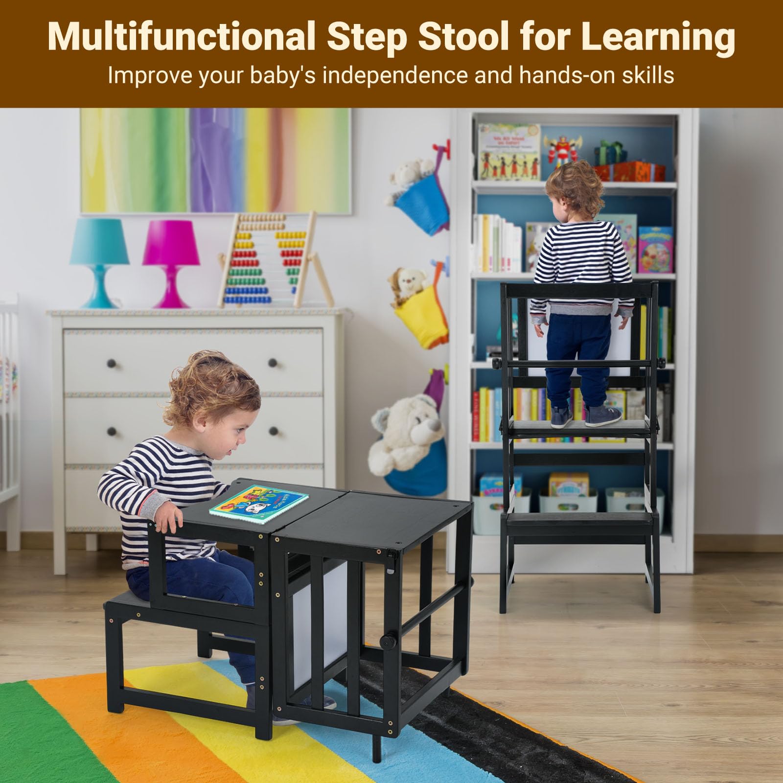 COSYLAND Toddler Kitchen Step Stool removable safety rail for secure use