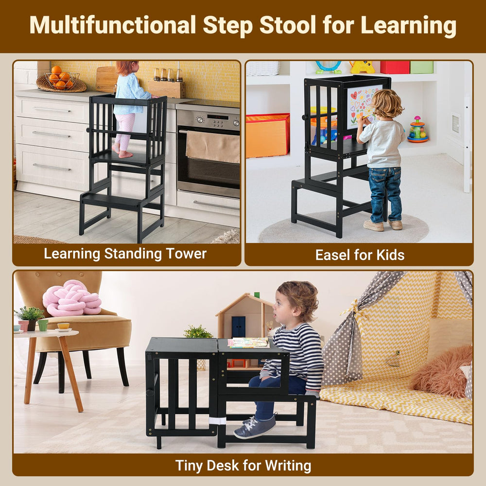 COSYLAND Toddler Kitchen Step Stool table and chair conversion highlighting 3-in-1 versatility