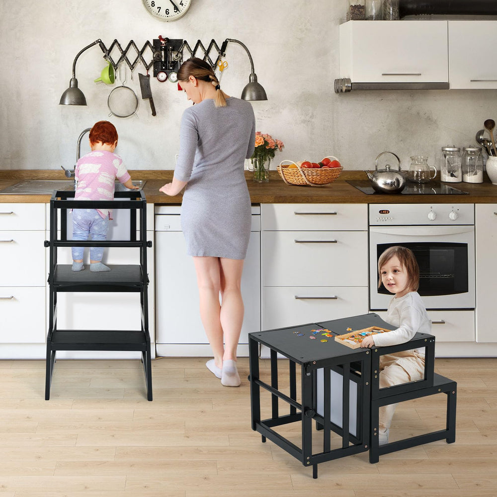 COSYLAND Toddler Kitchen Step Stool whiteboard back enables drawing during kitchen time