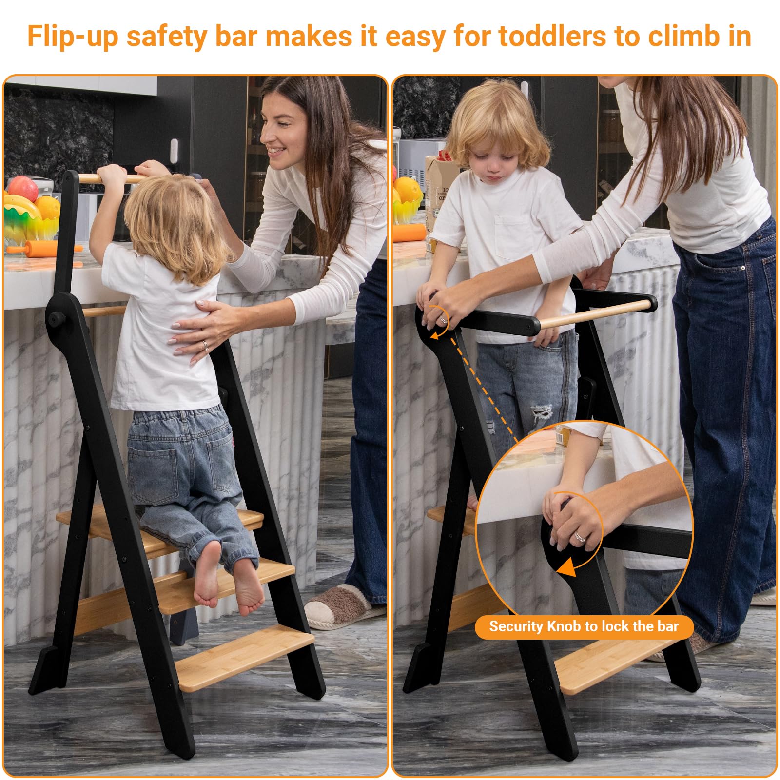 COSYLAND toddler kitchen stool at counter for helping with meals