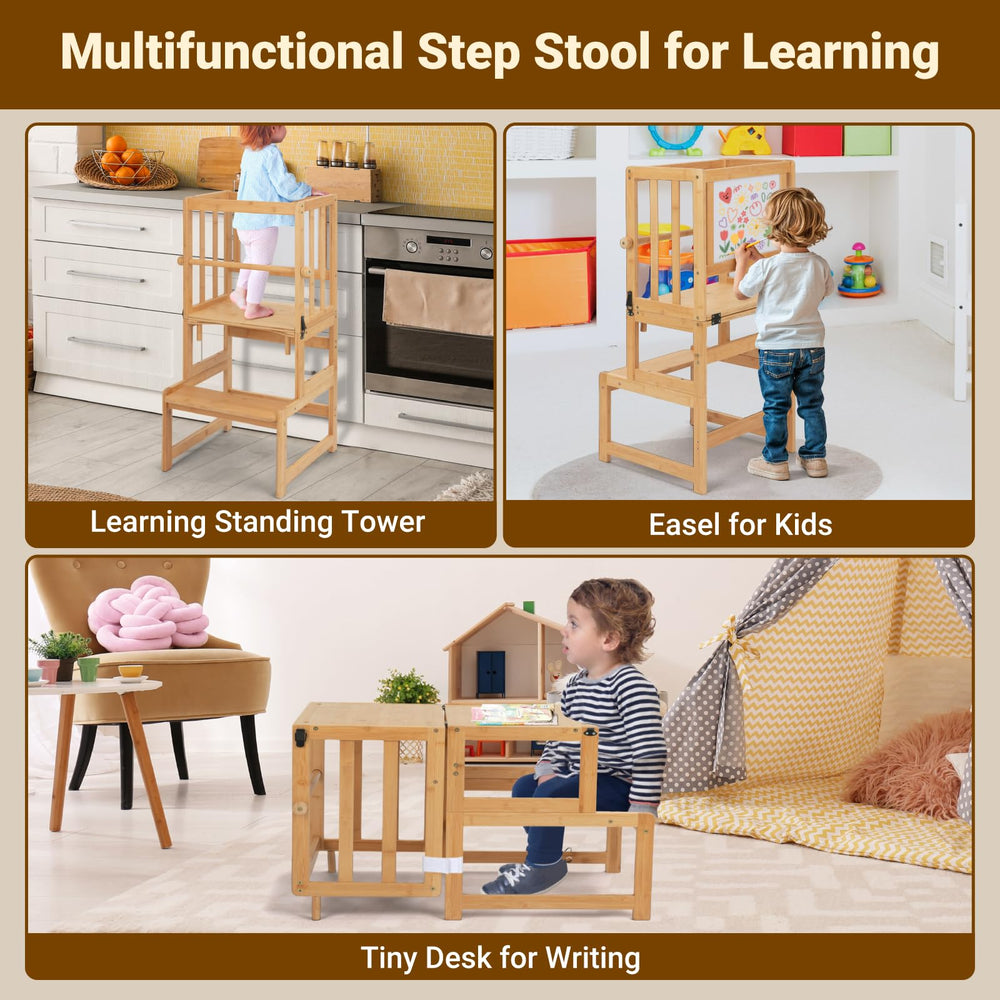 COSYLAND toddler kitchen stool converts to table and chair for study or meals.
