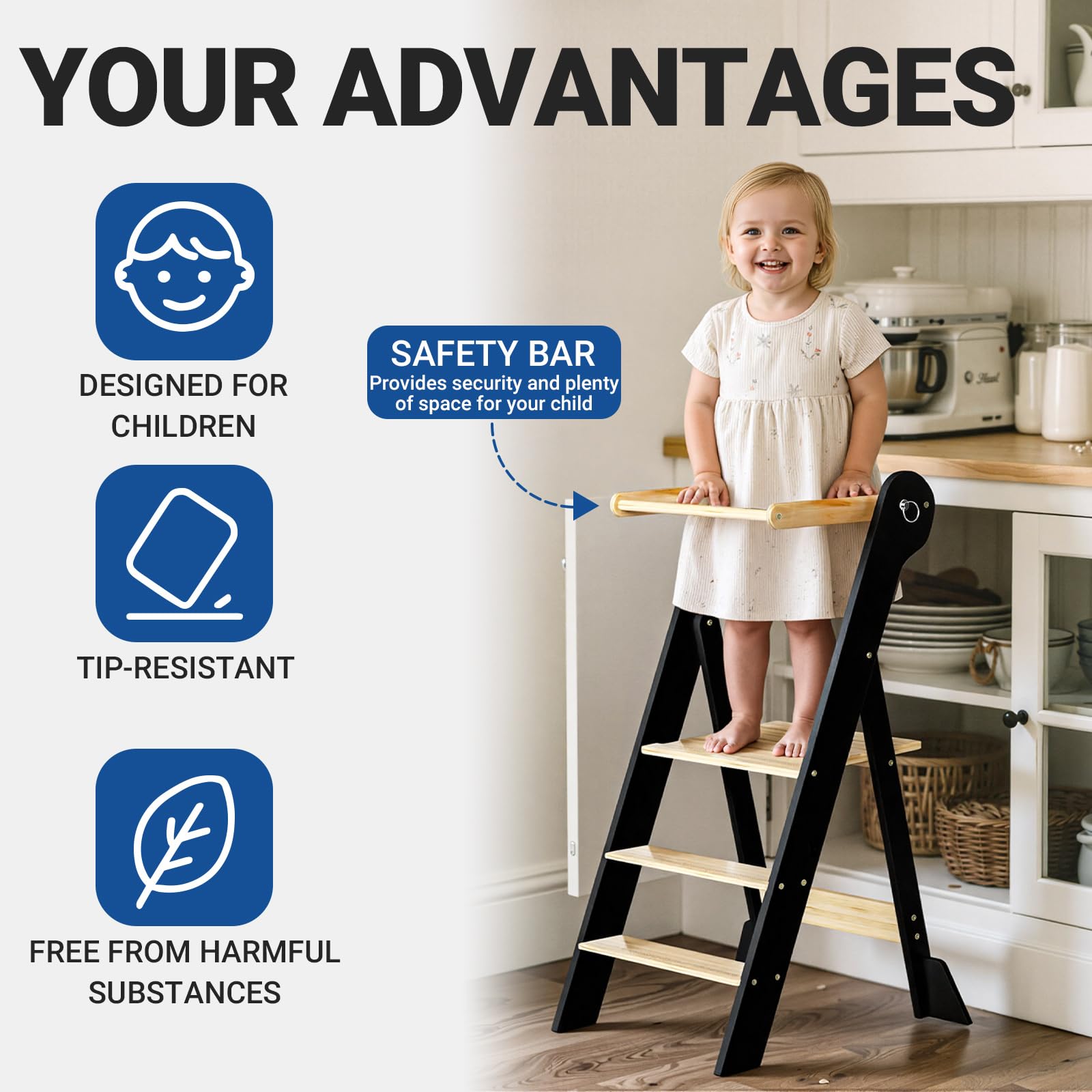 COSYLAND Toddler Kitchen Stool easy-clean surface makes cleanup quick
