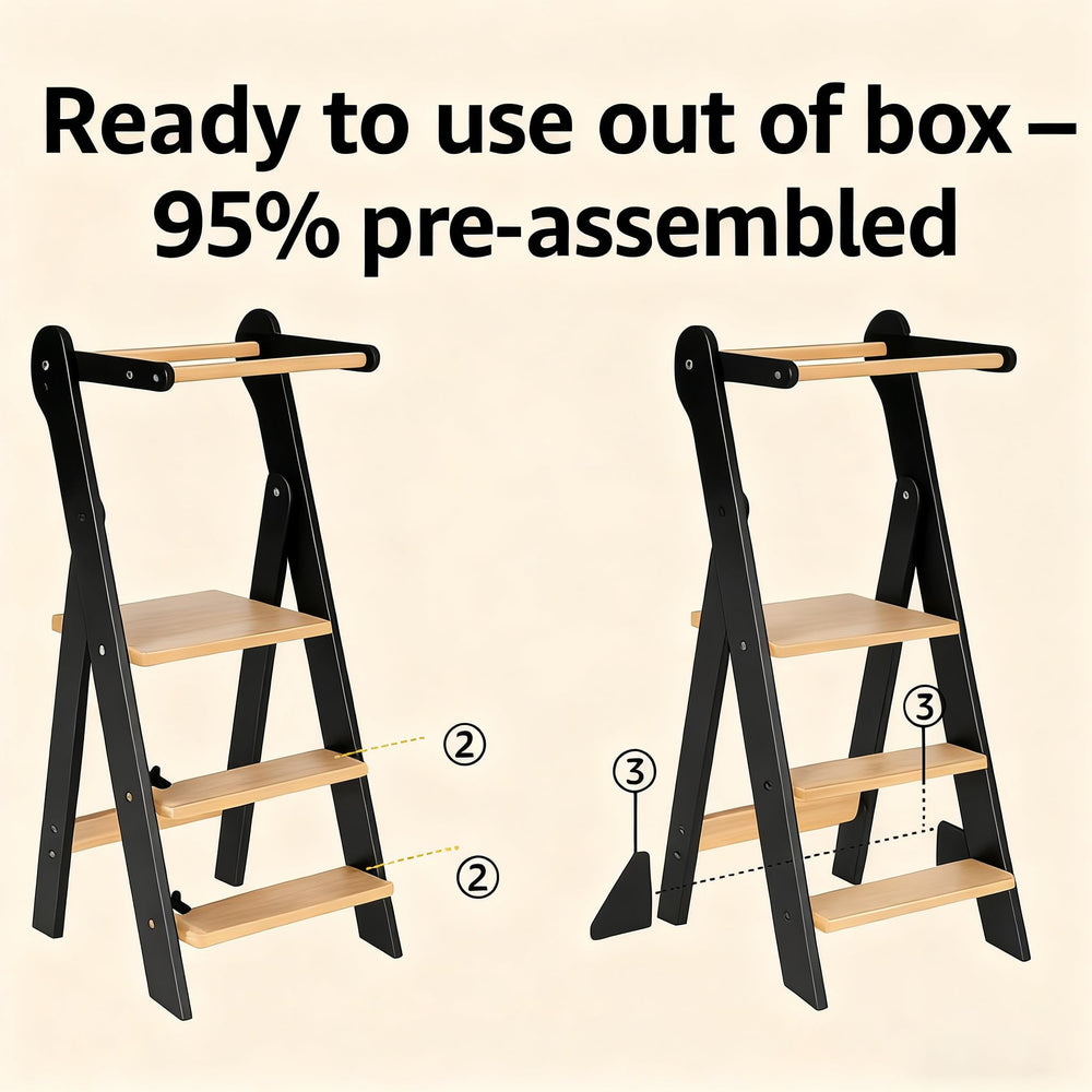 COSYLAND Toddler Kitchen Stool folded-flat for compact storage in small spaces