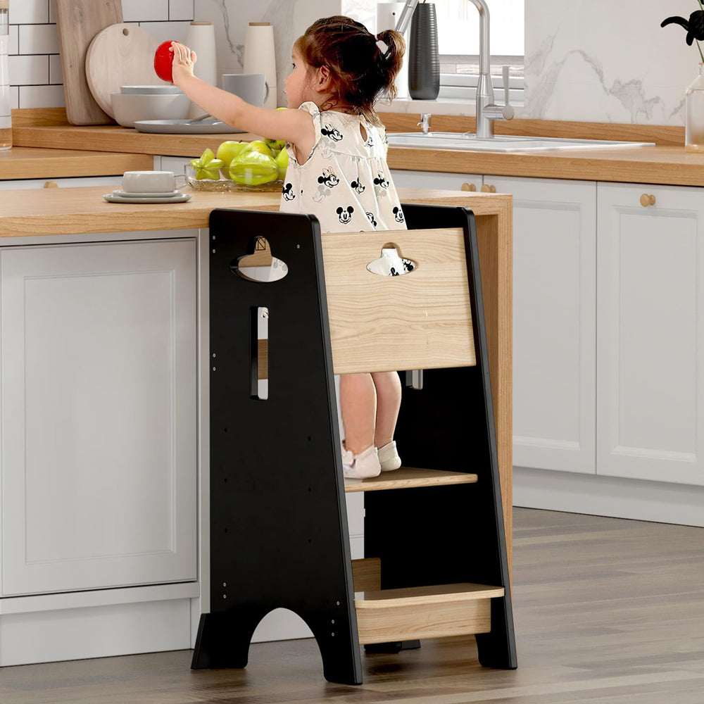 COSYLAND toddler standing tower with 3 levels adjustable for growing kids at the counter.