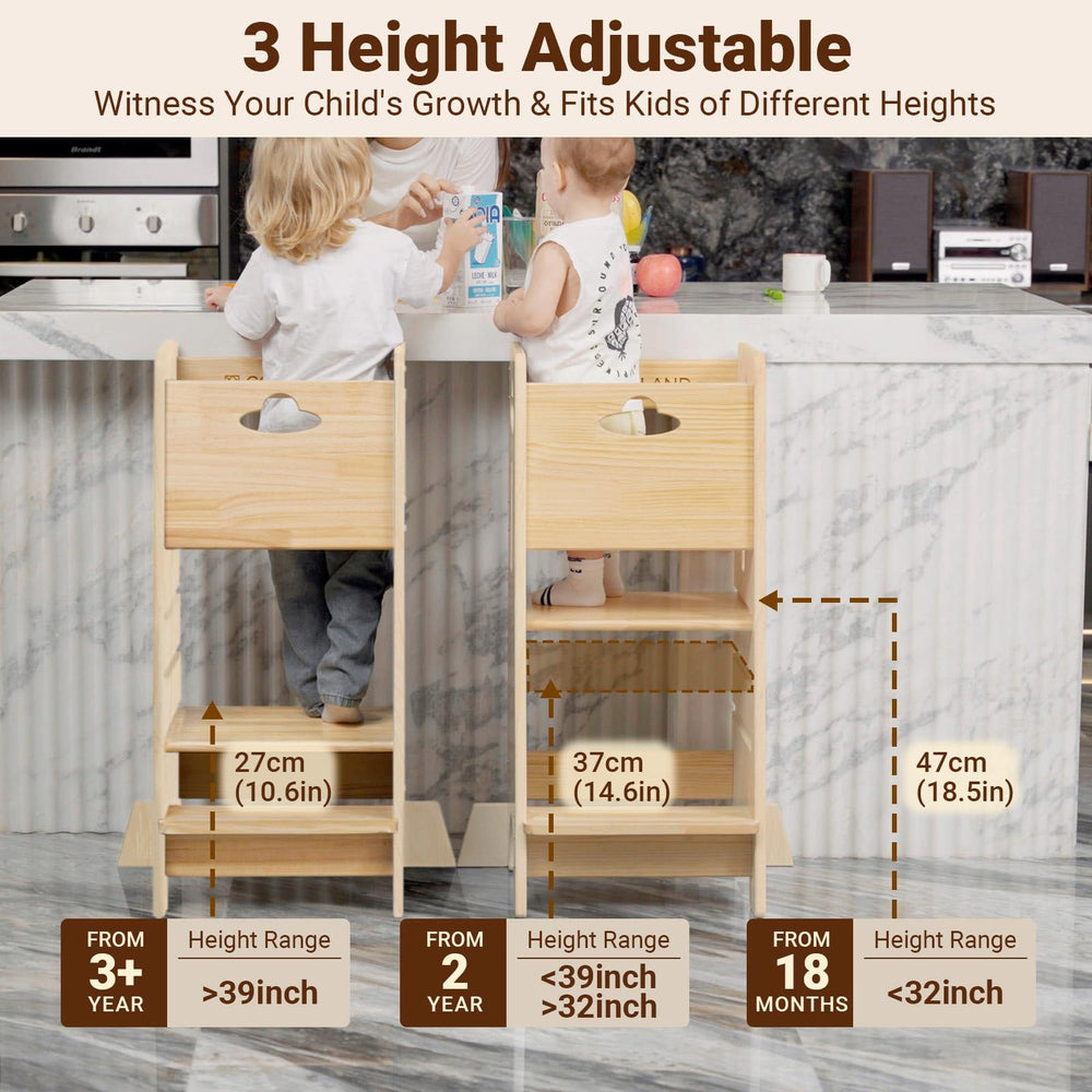 COSYLAND toddler standing tower anti-drop board provides secure sides.