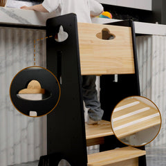 COSYLAND toddler standing tower anti-slip strips help feet stay in place.
