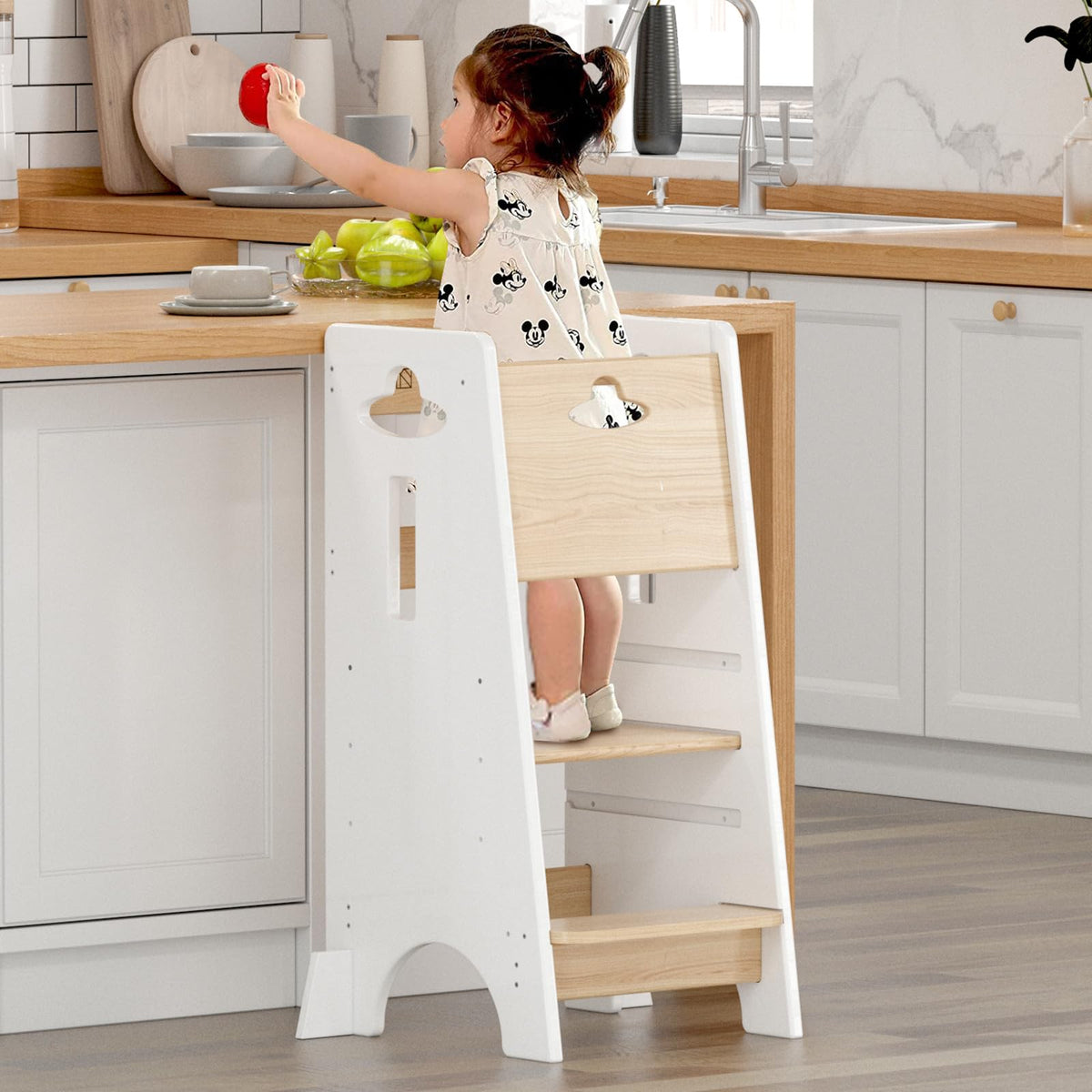 COSYLAND toddler standing tower assembly for safe kitchen participation.