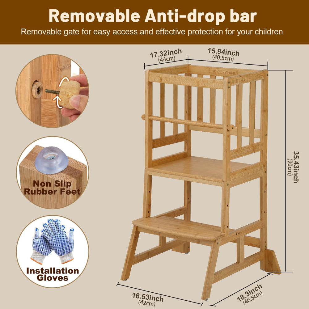 COSYLAND Natural bamboo kitchen stool aids reach and meal prep.