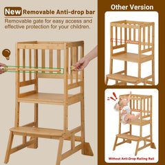 COSYLAND Toddler Standing Tower with removable rail supports safe counter access.