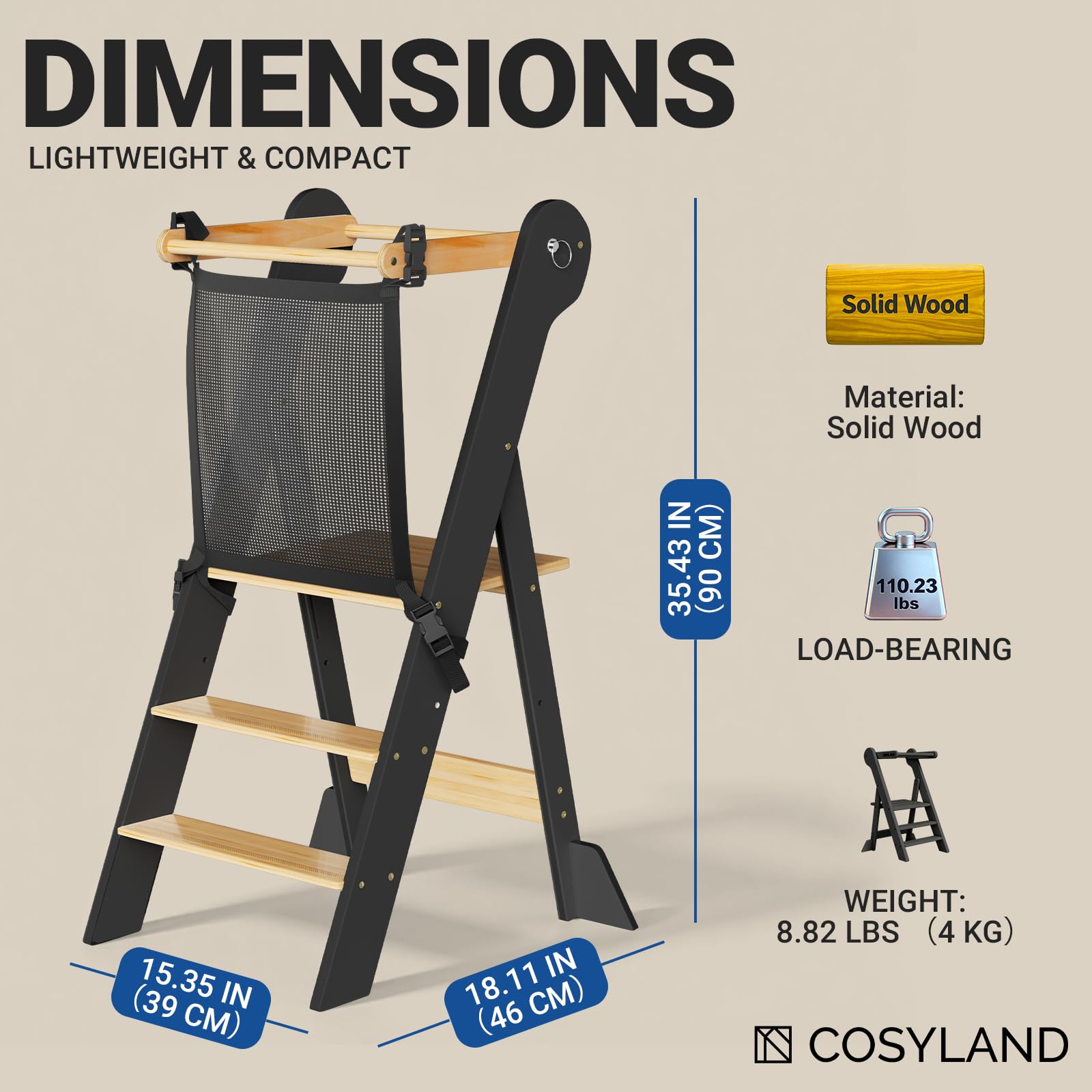 COSYLAND toddler standing-tower with two-height settings for growing kids.