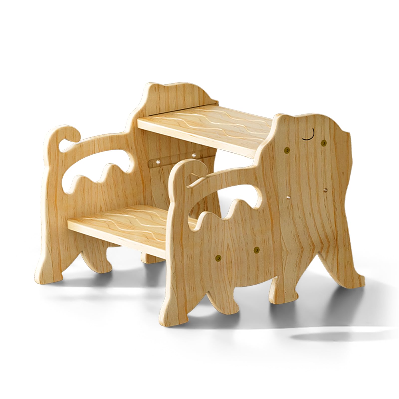 COSYLAND cat-design toddler stool in natural wood helps kids reach the sink safely.