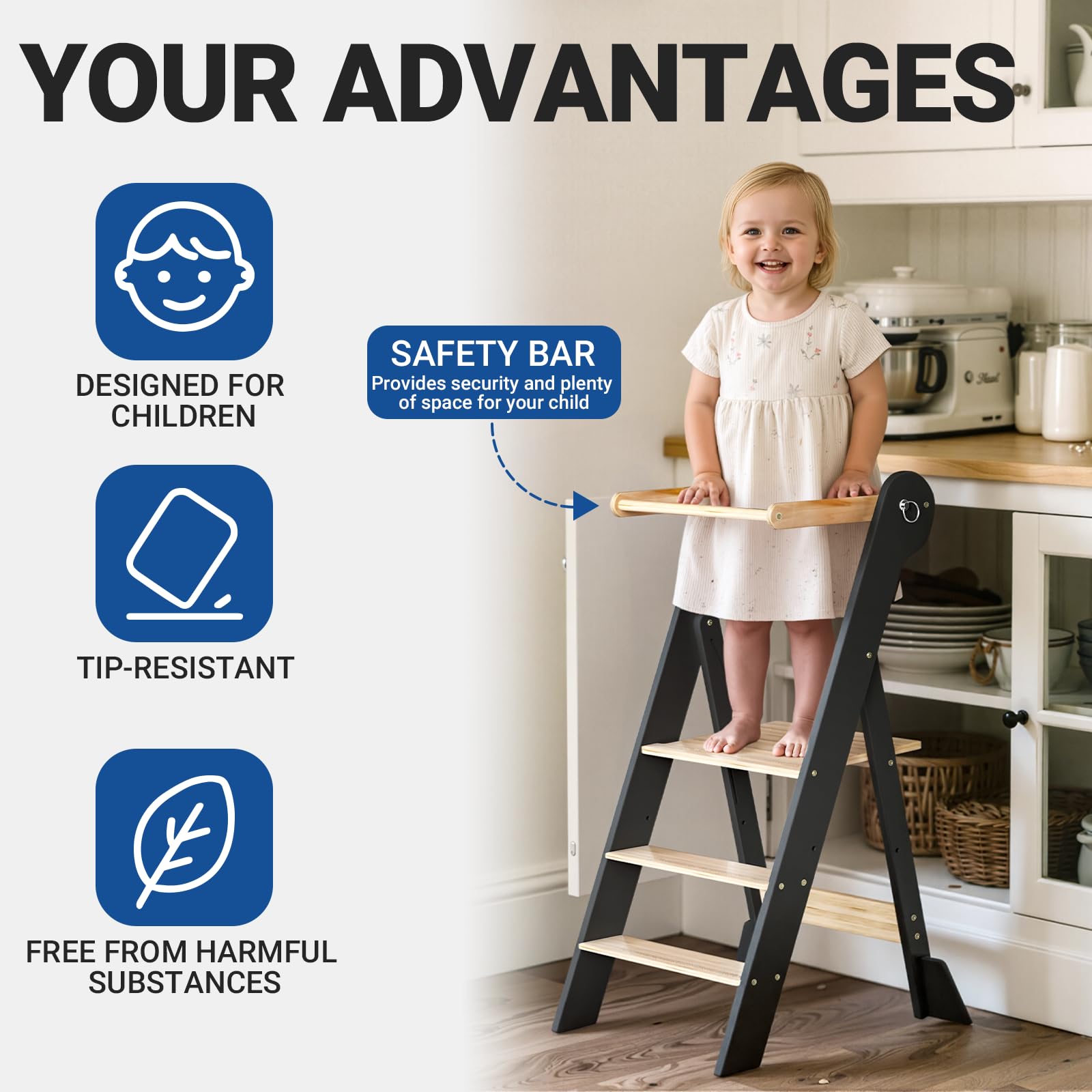 COSYLAND two-level platform adapts to sinks or counters for reach.