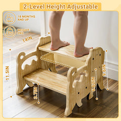 Two-step wooden COSYLAND stool designed for growing height and stability.