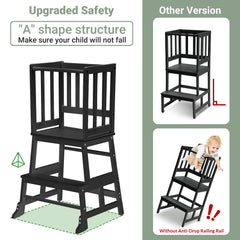 COSYLAND wooden standing tower for kids supports independence at the sink.
