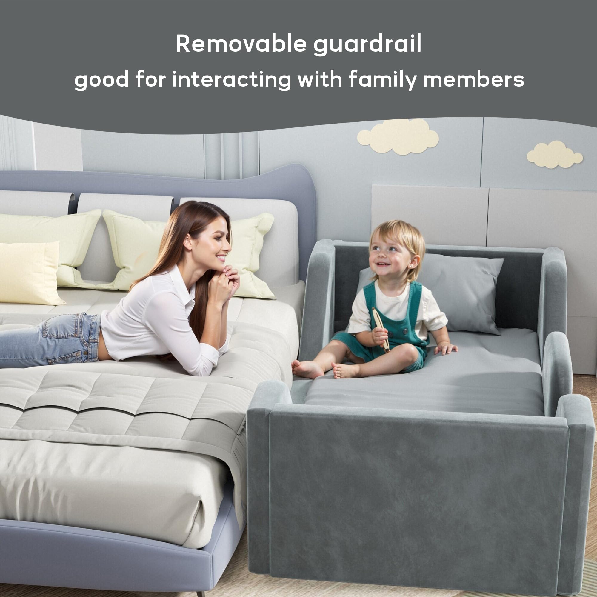 COSYSUPER toddler bed removable guard rails for flexibility