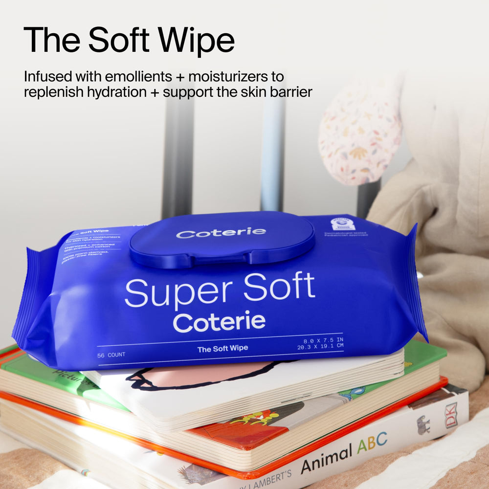 Back label on Coterie Baby Soft Wipes 12-pack communicates eco friendly materials