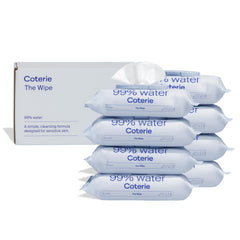 Coterie Baby Wipes 8-pack front view, fragrance-free and gentle for sensitive skin.