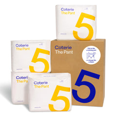 Coterie Pant size 5 pack shot highlights 112-count box for easy potty training planning