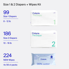 Coterie size 1 diaper snug-fit image highlights secure fit and protection.
