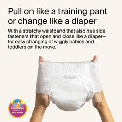 Coterie The Pant demonstrates the hybrid waistband for adjustable fit.