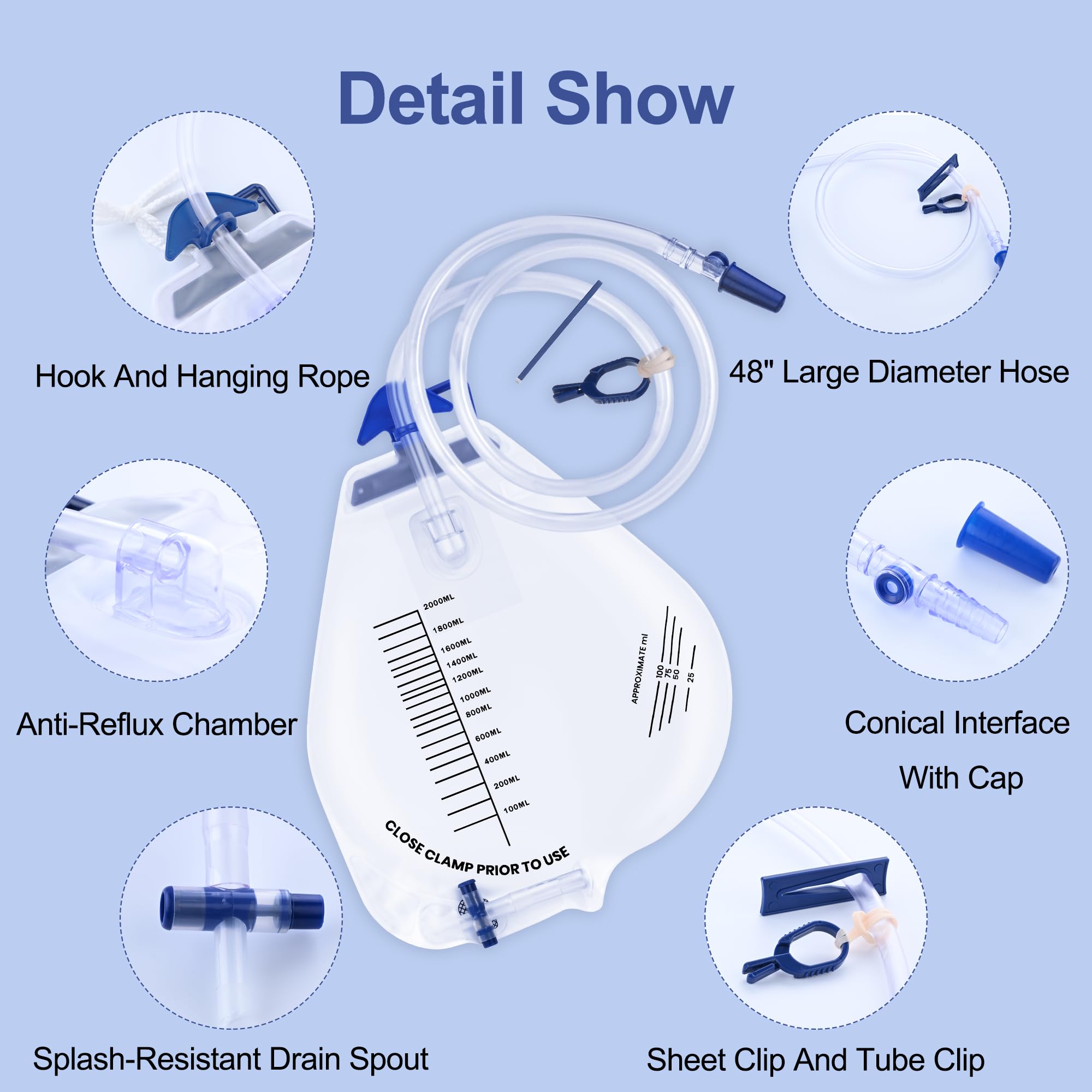 COTOM catheter bag with 2000 ml capacity for fewer changes