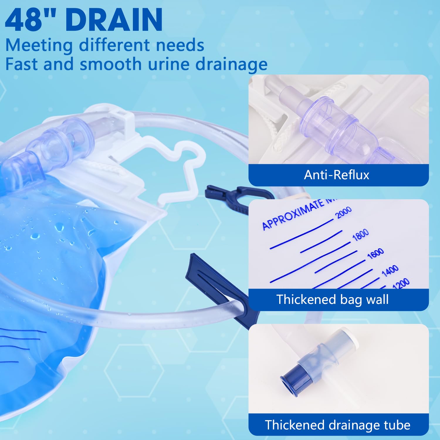 COTOM 2000ml bag highlights large capacity for fewer night-time changes.