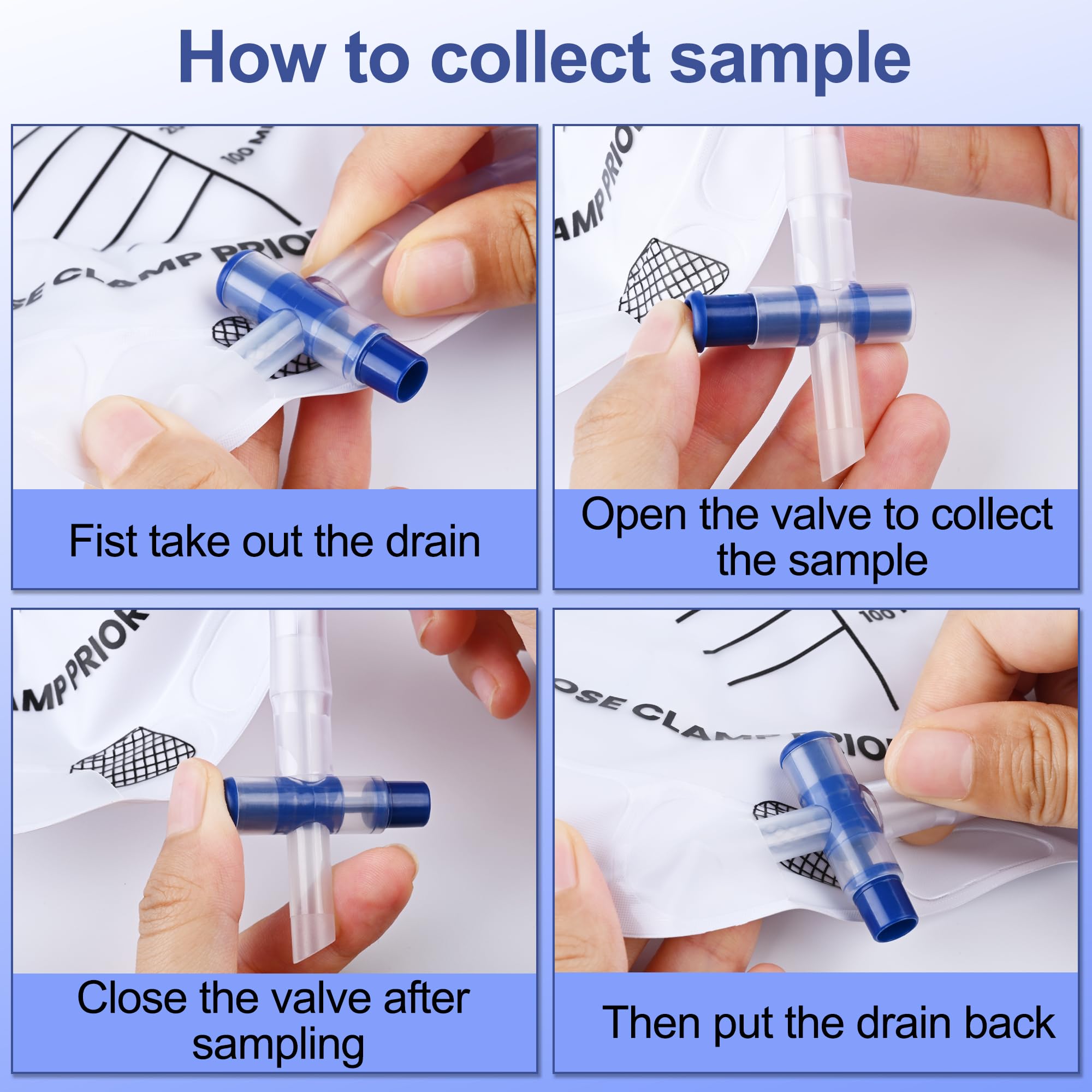 COTOM catheter bag with one-handed drain valve for easy operation