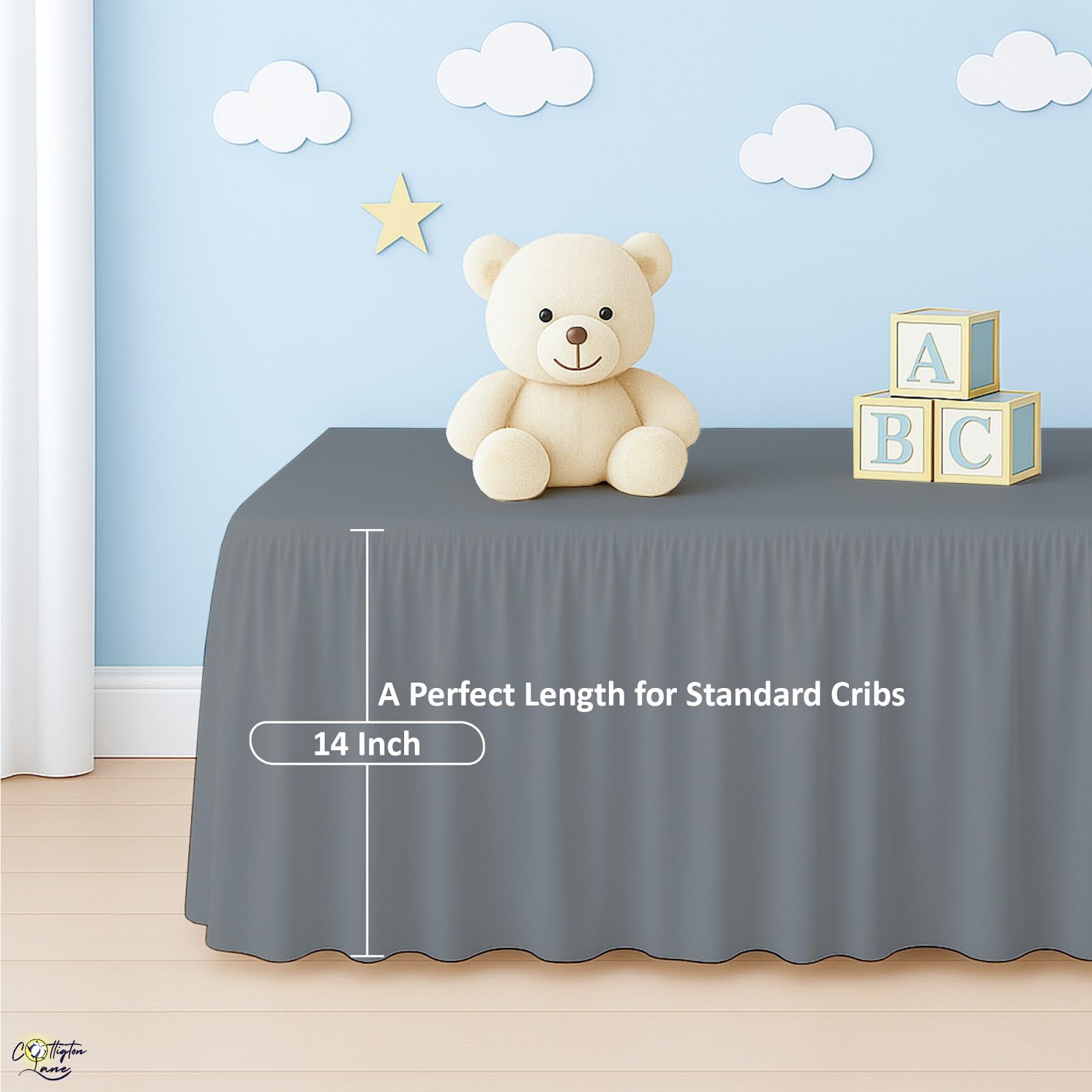 Cottington Lane 14-inch drop ensures proper crib fit