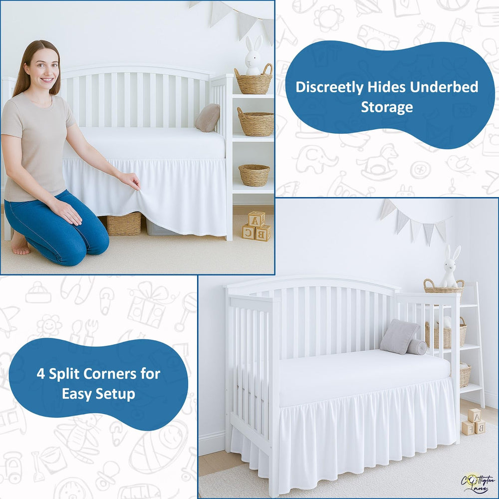 Cottington Lane four-sided coverage and split corners for secure, easy-access under-crib storage.