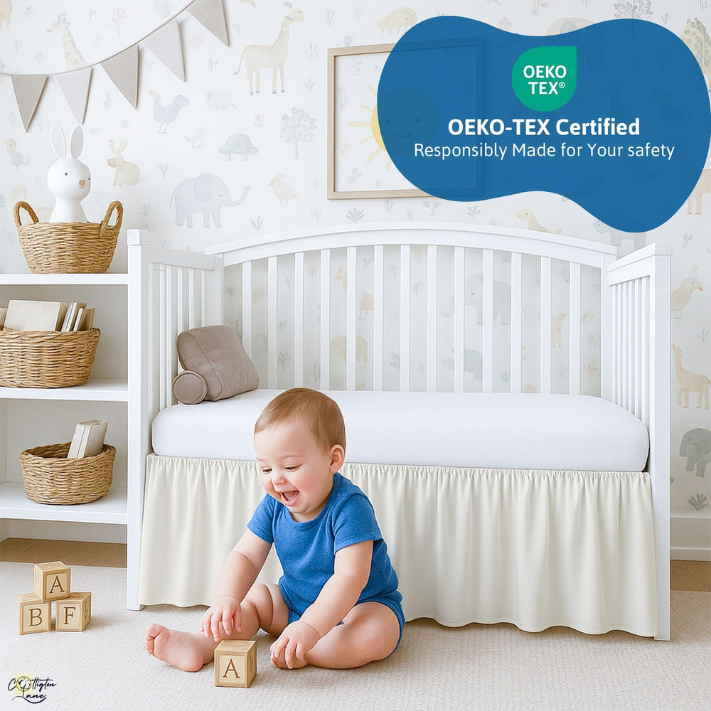 Cottington Lane Ivory crib skirt 14-drop fit on standard crib