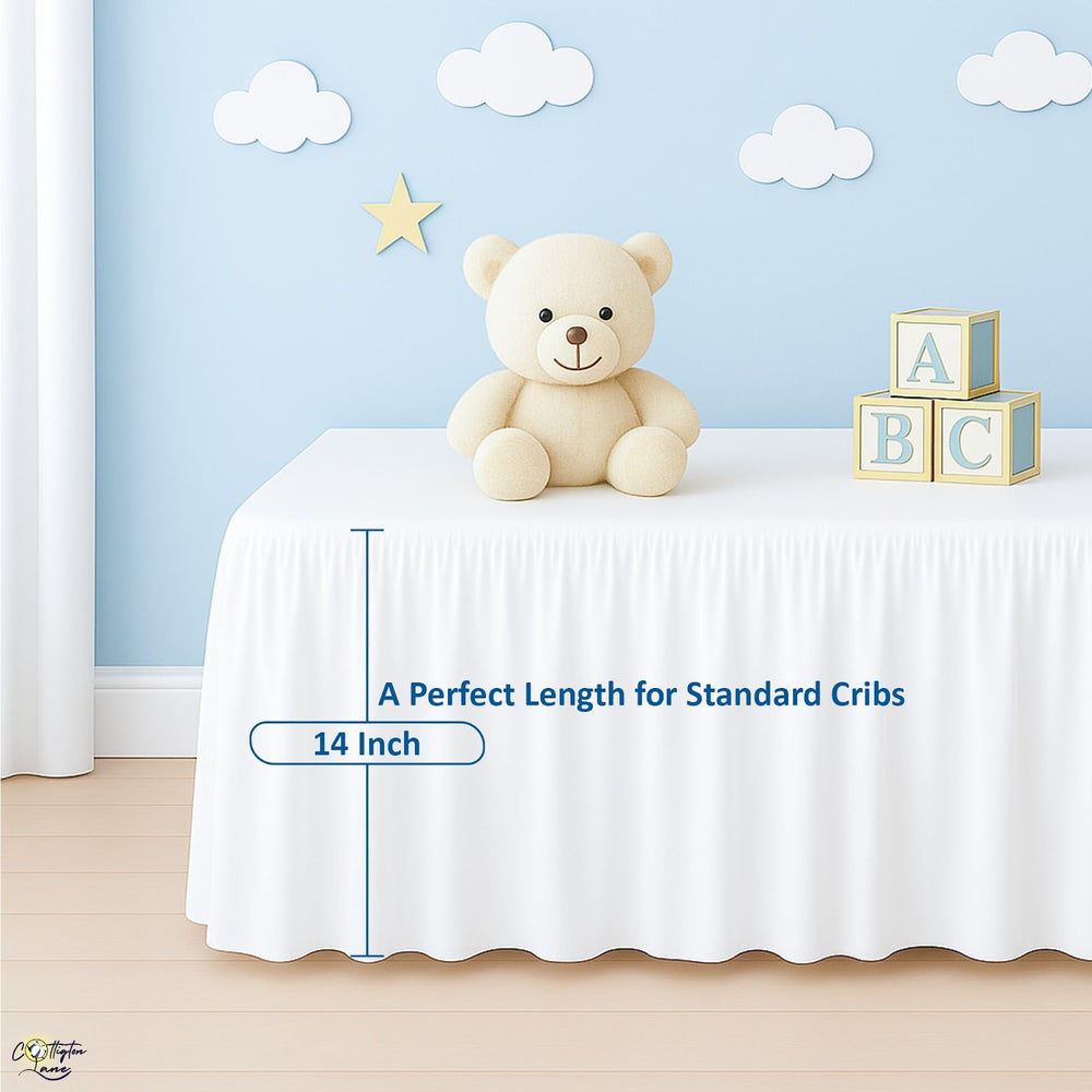 Cottington Lane machine washable crib skirt withstands daily nursery messes.