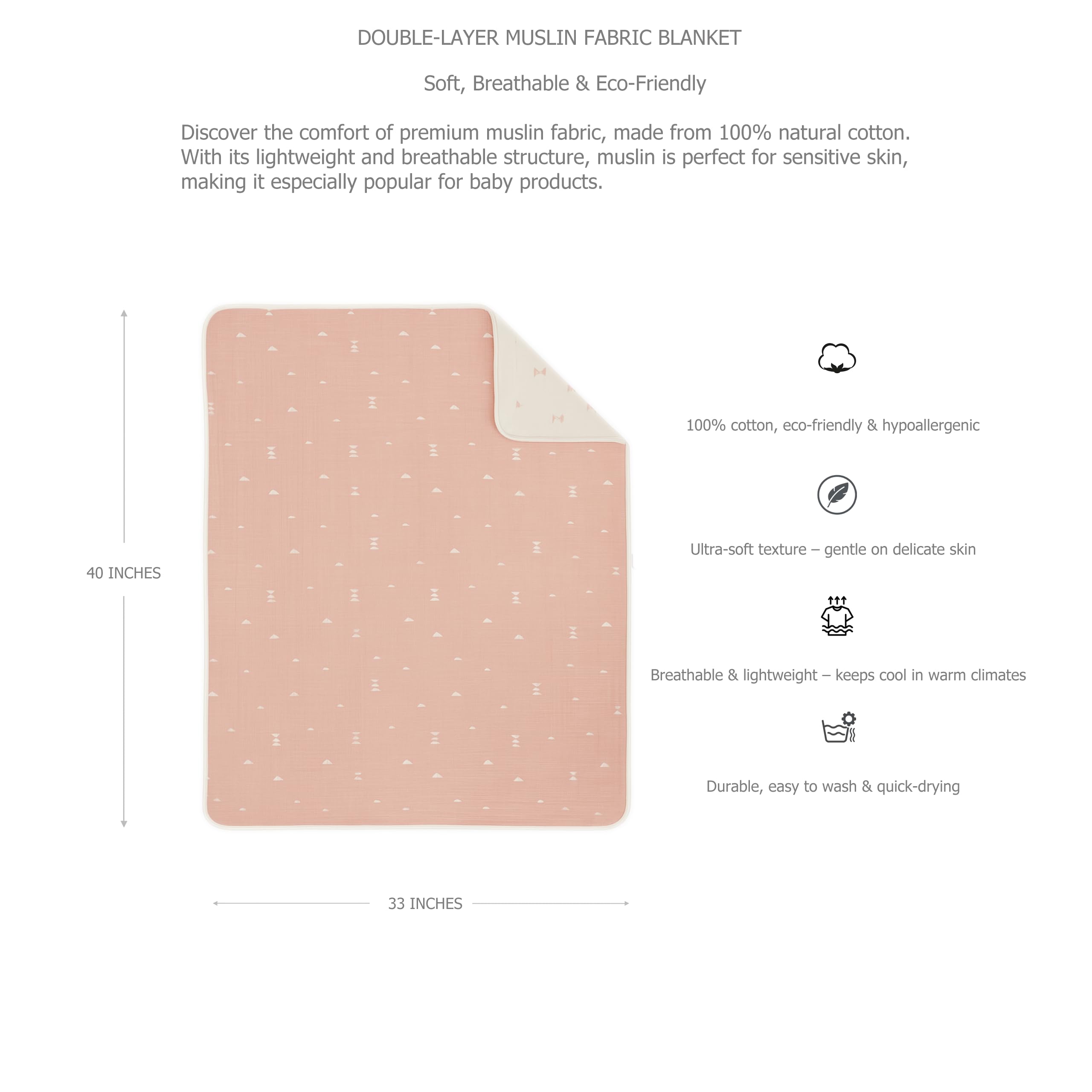 Cotton by the Sea brick swaddle close-up highlights rolled edges for durability and neat finish