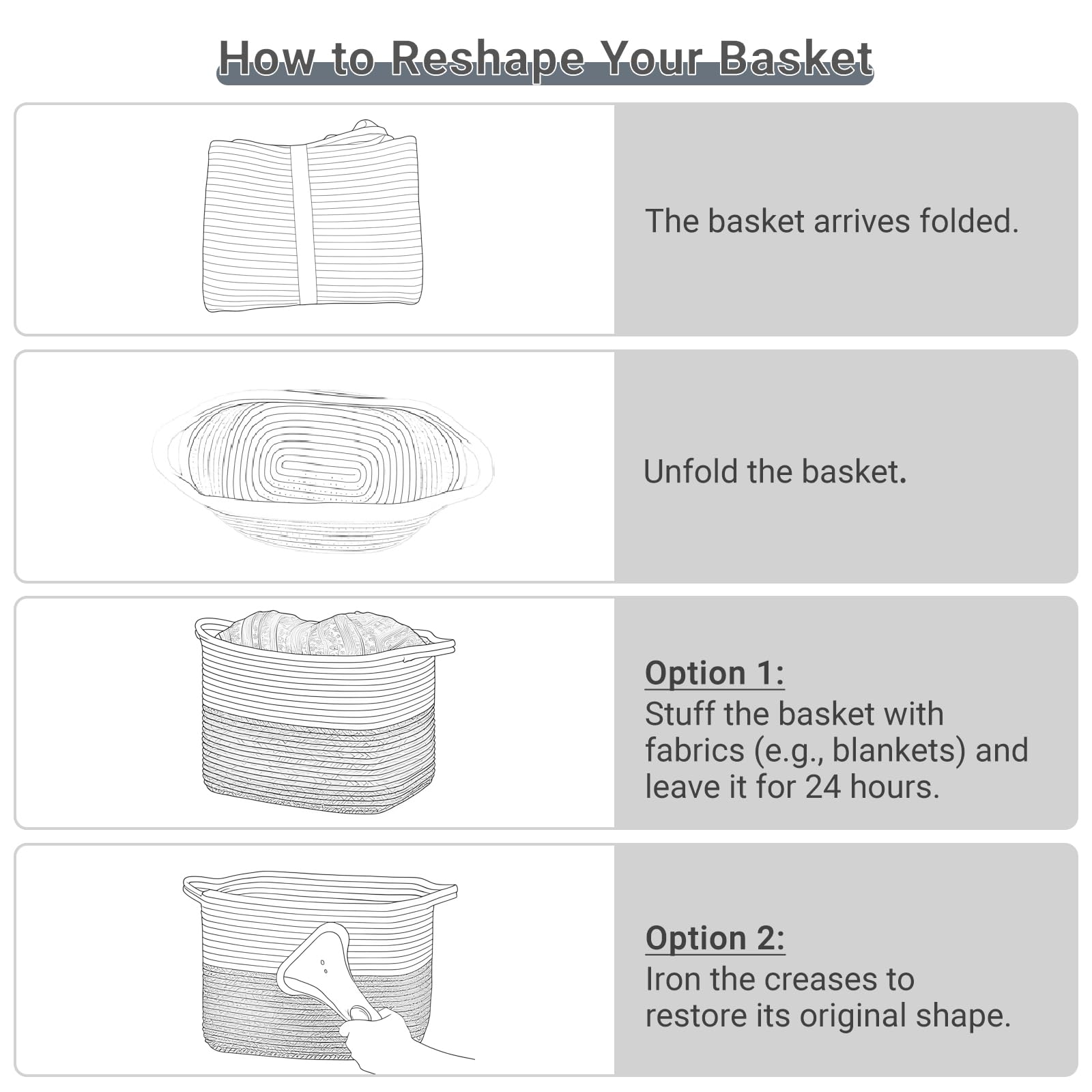 Cotton Rope Woven Basket collapsible design saves closet space