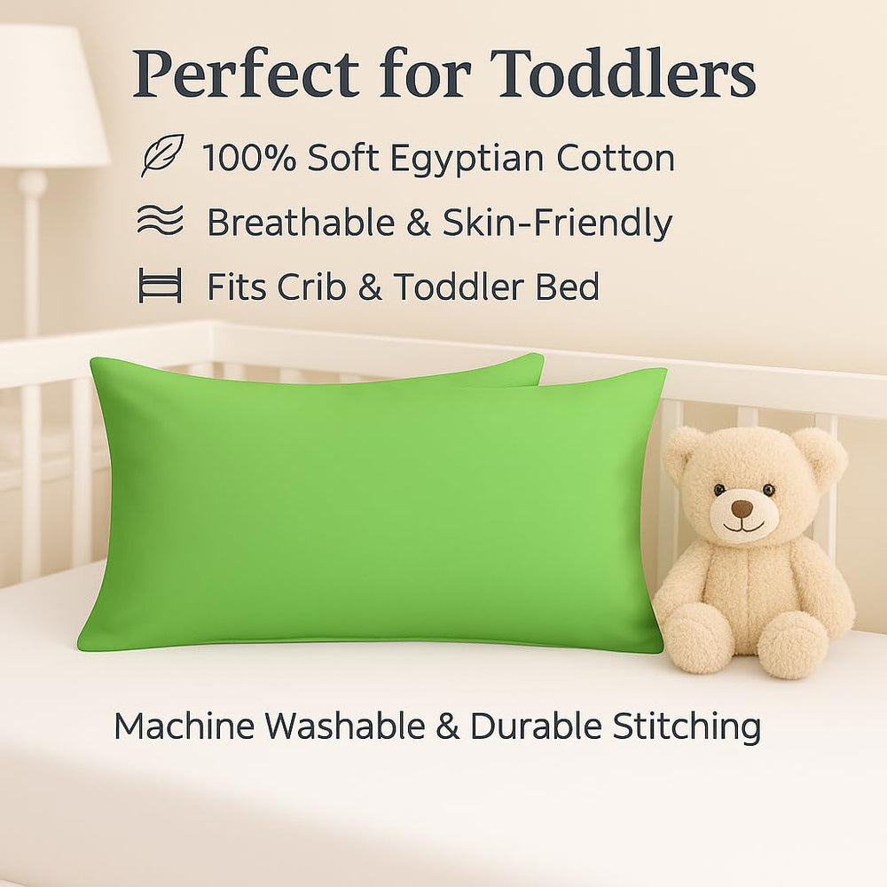 Cotton Stich mini pillowcase apple green close-up fabric showcases breathable 600-thread-count cotton.