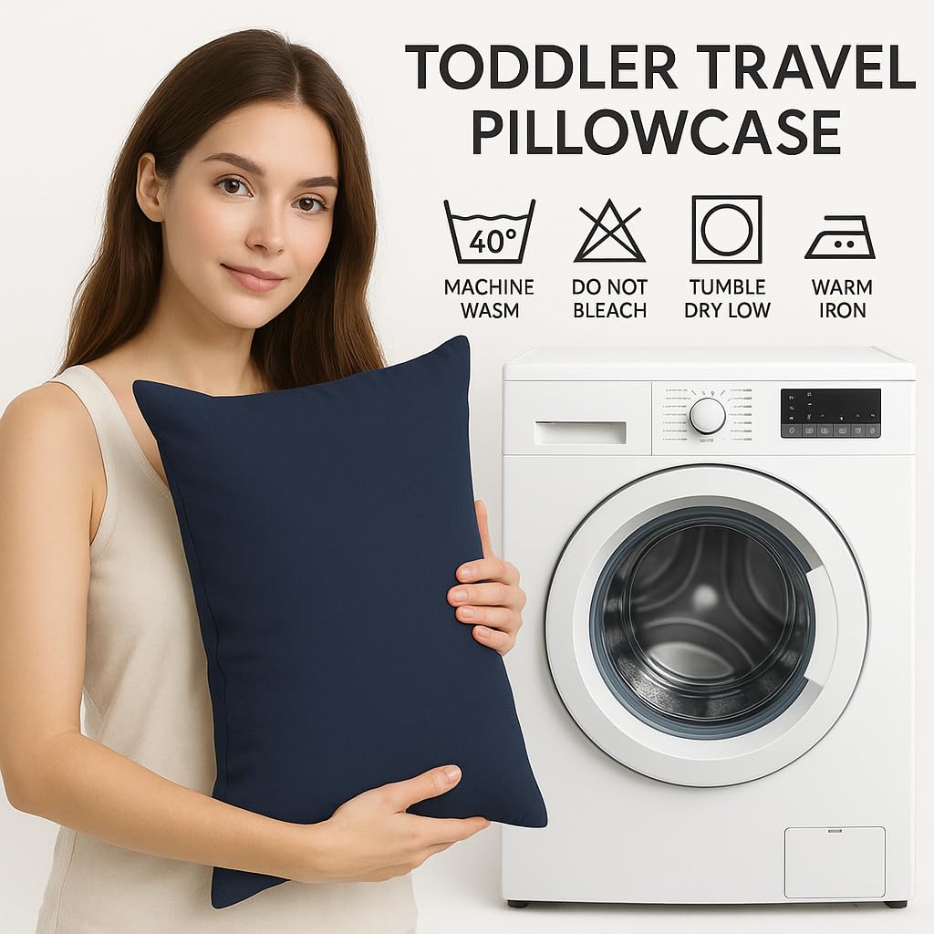 Cotton Stich navy mini pillowcase for toddler beds and nurseries.