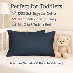 Cotton Stich navy mini pillowcase close-up highlighting breathable 600-thread cotton.