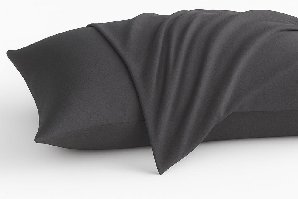 COTTON STICH toddler pillowcase dark grey back view with smooth fabric