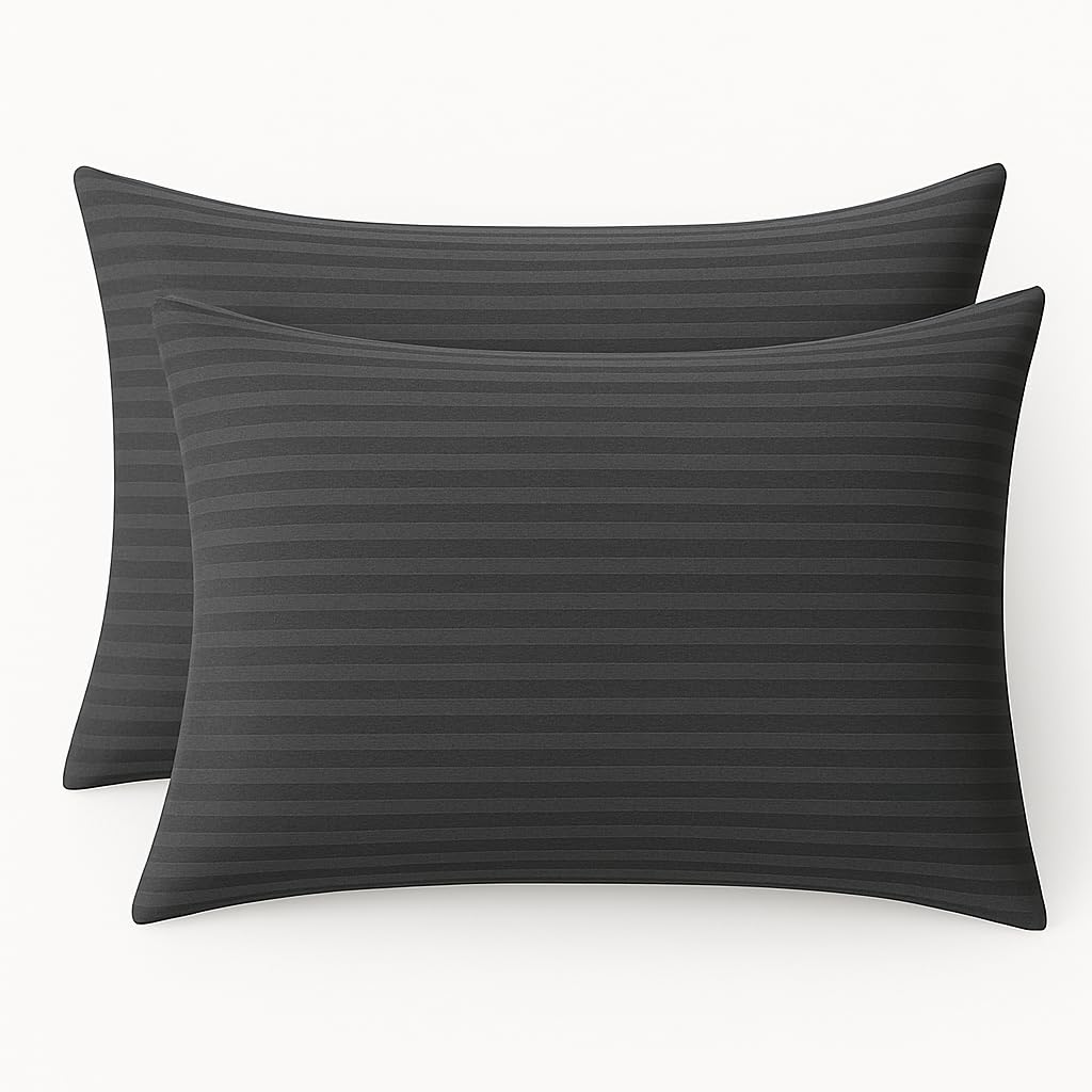 COTTON STICH toddler pillowcase close-up of dark grey striped fabric, soft and breathable for naps
