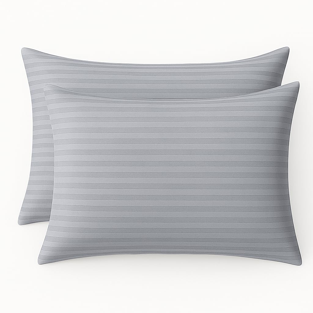 COTTON STICH toddler pillowcase set in silver grey striped, soft 600TC cotton for kids.