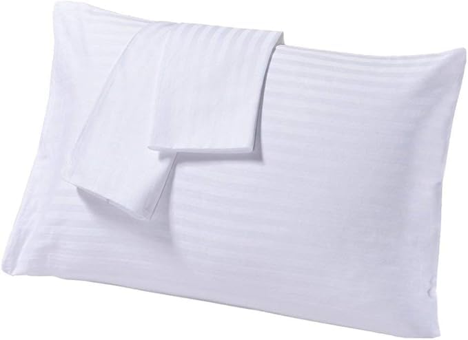 Cotton Stich toddler pillowcase set closeup, white striped, silky soft 600TC cotton for gentle naps