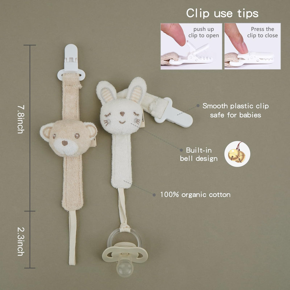CottonBEBE premium plastic clip resists rust and secures pacifiers