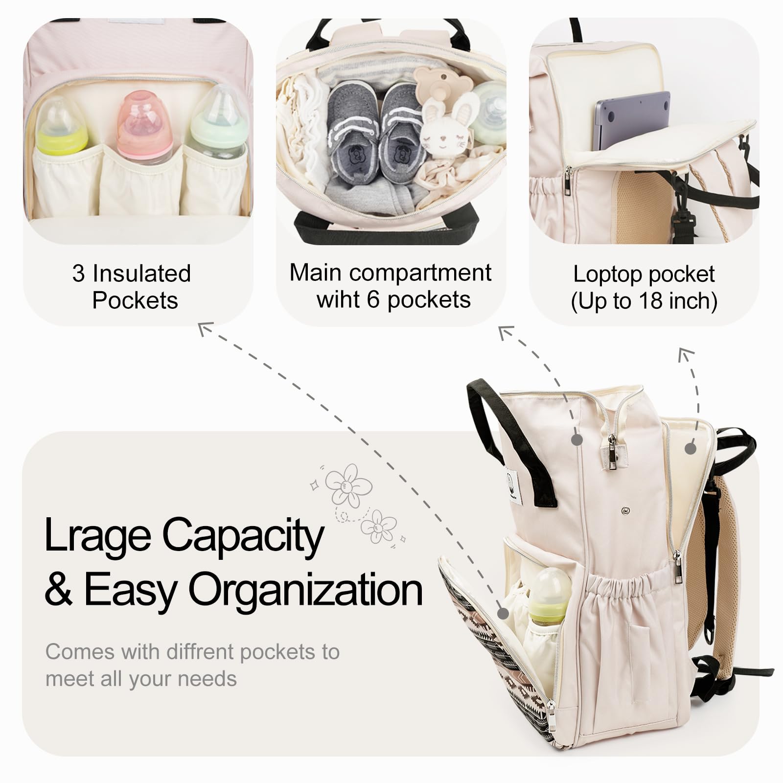 COTTONBEBE diaper bag insulated pockets maintain bottle temperature during outings