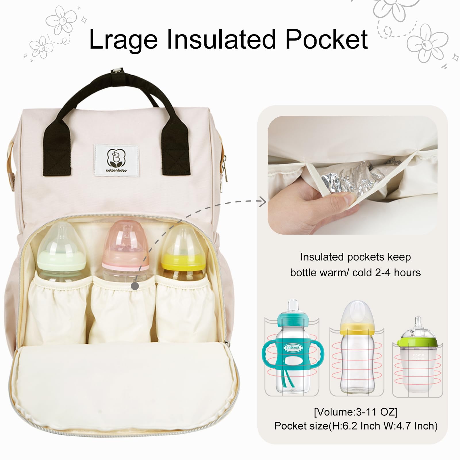 COTTONBEBE bag with stroller straps stays secure on carts during walks
